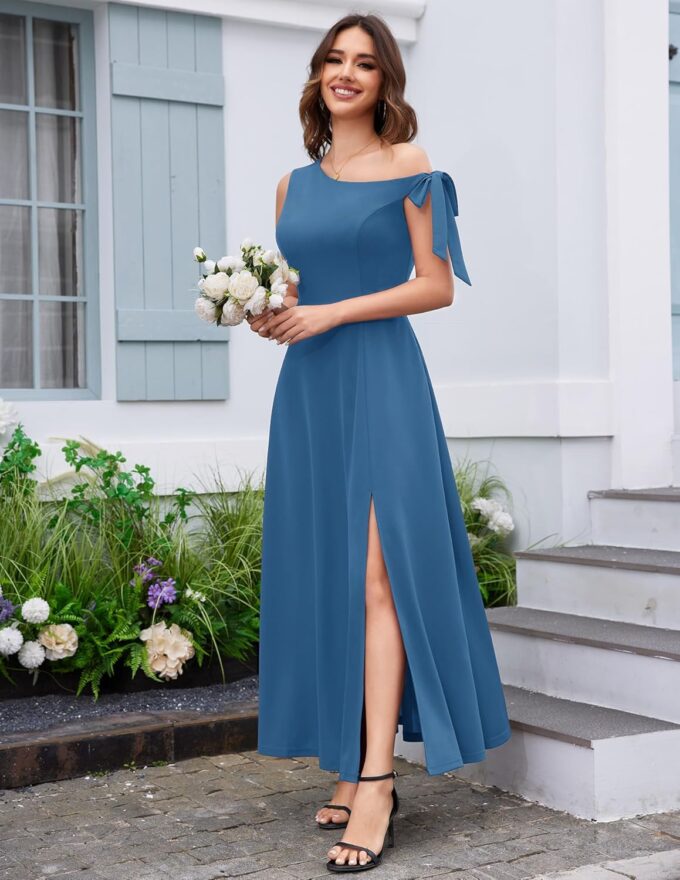 BeryLove Women's Formal Elegant Wedding Guest Dresses One Shoulder A Line Maxi Cocktail Slit Dress – Bild 2