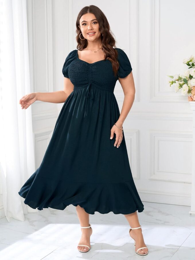 SCOMCHIC Womens Plus Size Summer Maxi Dress Ruched Front Square Neck Smocked Flowy A Line Formal Wedding Guest Dresses – Bild 3