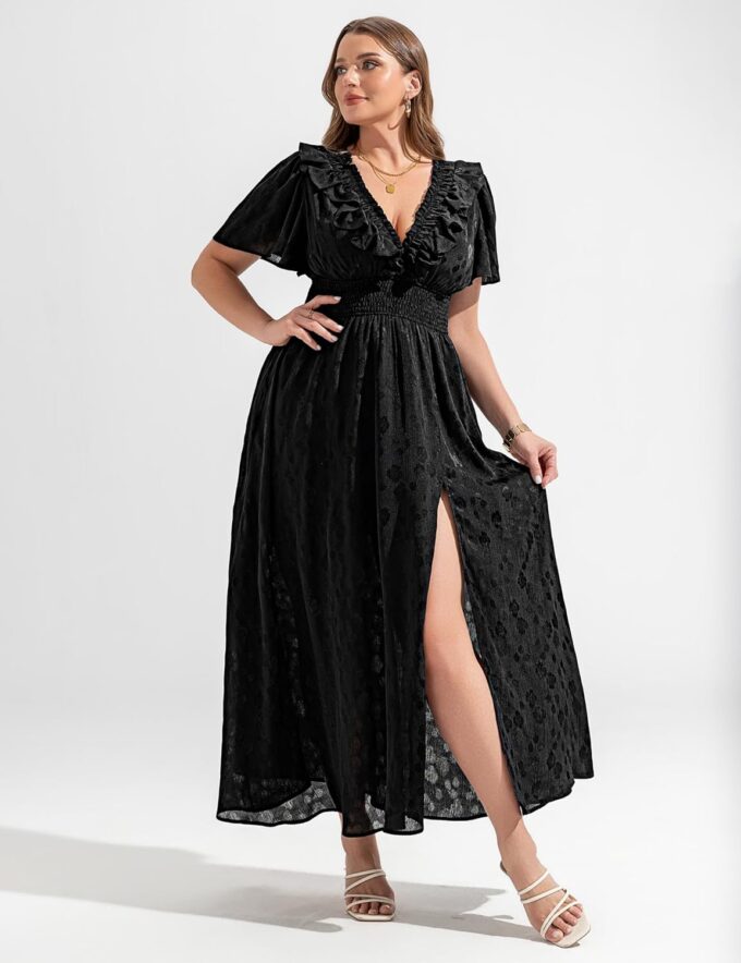 Womens Chiffon Summer Maxi Dress 2025 Boho V Neck Empire Waist Long Flowy Dresses for Wedding Guest – Bild 6