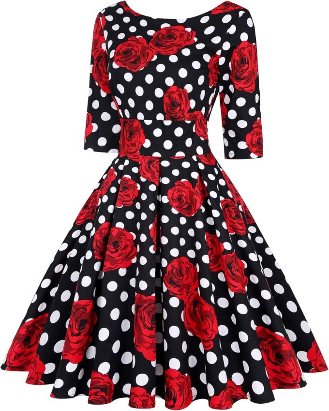 MINTLIMIT Women's 1950s Retro Vintage Cocktail Party 3/4 Sleeve Swing Dress – Bild 2
