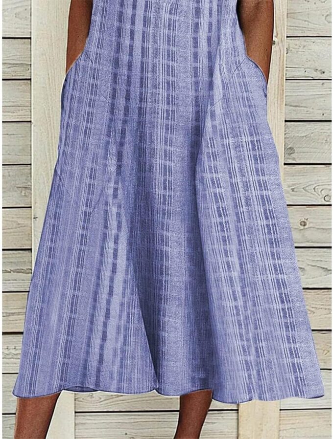 Women Casual Dress Summer Stripe Button V Neck Sleeveless with Pocket Long Dresses Holiday Beach Party Midi Dress – Bild 3