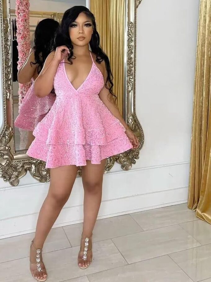 Sequins Homecoming Dresses for Teens V Neck Short Prom Evening Graduation Cocktail Party Gowns ZX39 – Bild 2