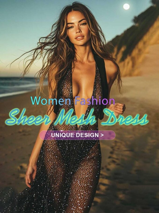 GRAEEN Black See Through Dress Sheer Mesh Rave Outfits Long Dresses for Women – Bild 2
