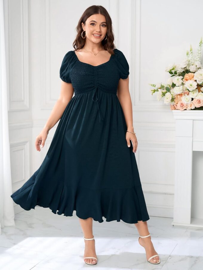 SCOMCHIC Womens Plus Size Summer Maxi Dress Ruched Front Square Neck Smocked Flowy A Line Formal Wedding Guest Dresses – Bild 6