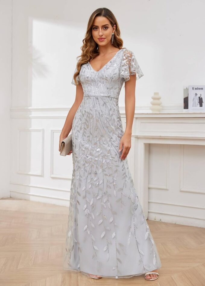 Ruffles Sleeves Mother of The Bride Dresses for Women Sequin Embroidery Mermaid Evening Dress – Bild 5
