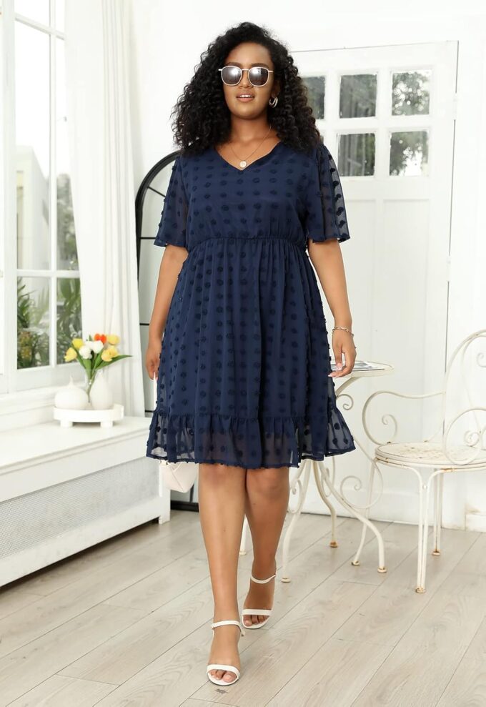 Keluummi Plus Size Wedding Guest Midi Dresses for Curvy Women, Summer Swiss Dot Dress – Bild 7