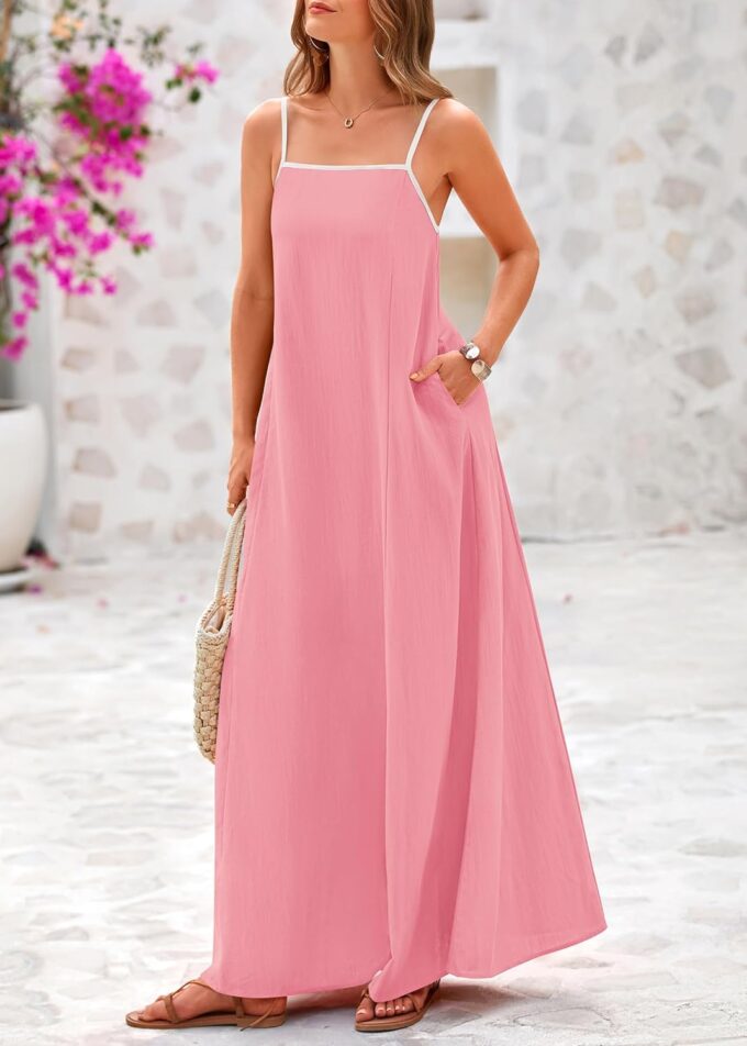 KIRUNDO Women Summer Maxi Sundress 2025 Boho Spaghetti Strap Sleeveless Casual Loose Flowy A Line Beach Vacation Dress – Bild 6