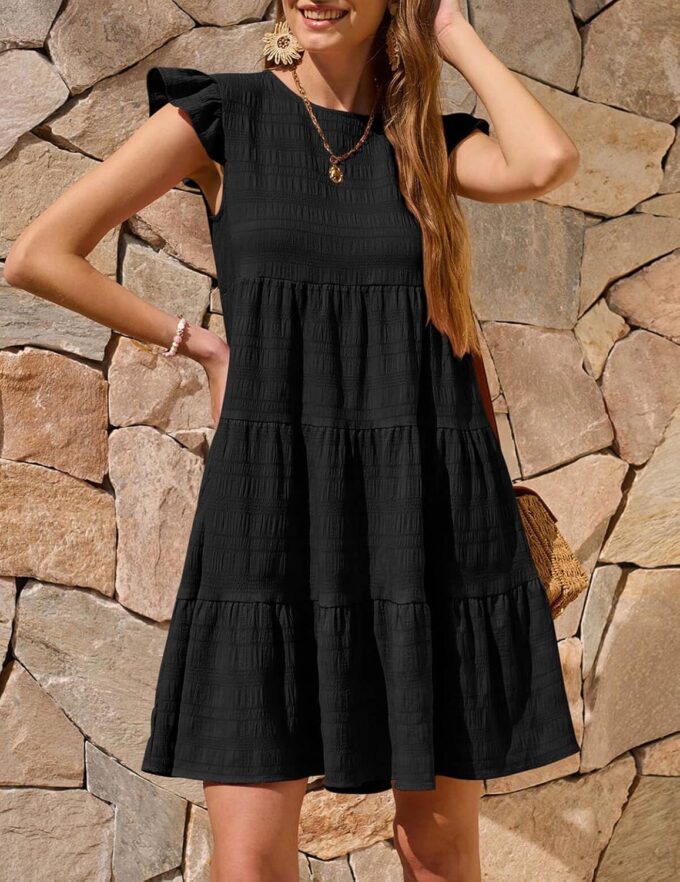 Yousify Summer Dresses for Women 2025 Ruffle Sleeve Mini Babydoll Dress Beach Casual Loose Flowy Dresses Sundress – Bild 4
