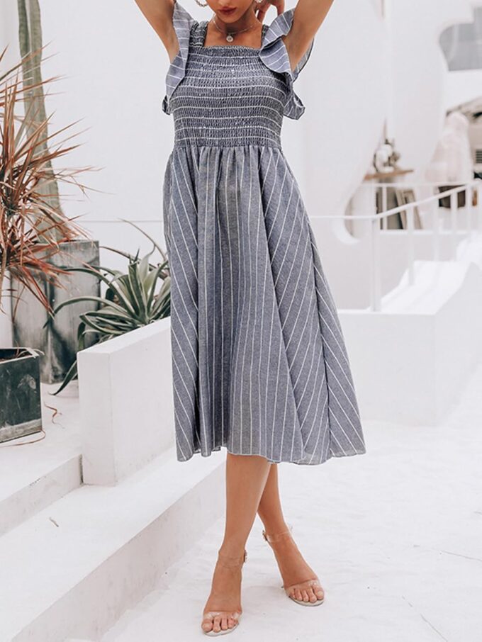 Miessial Womens Casual Summer Midi Dress Short Sleeve Smocked Linen Dresses 2025 Boho Beach Wedding Guest Dress with Pockets – Bild 4