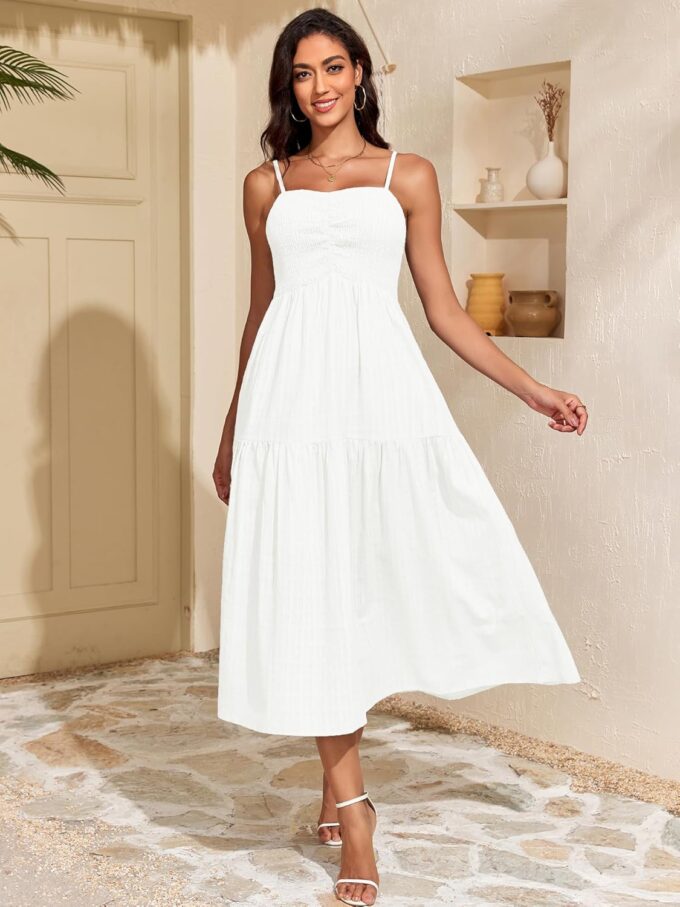 Capuffy Women's Adjustable Spaghetti Straps Smocked Maxi Dress Tiered Skirt Pleated Boho Summer Dress Long Beach Sundress 379 – Bild 7