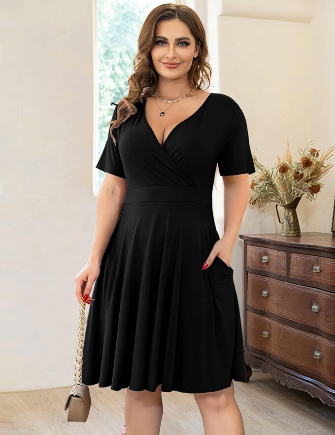 Ahlaray Womens Plus Size Dresses Short Sleeve Faux Wrap Causal Swing Dress with Pockets, L-4XL – Bild 2