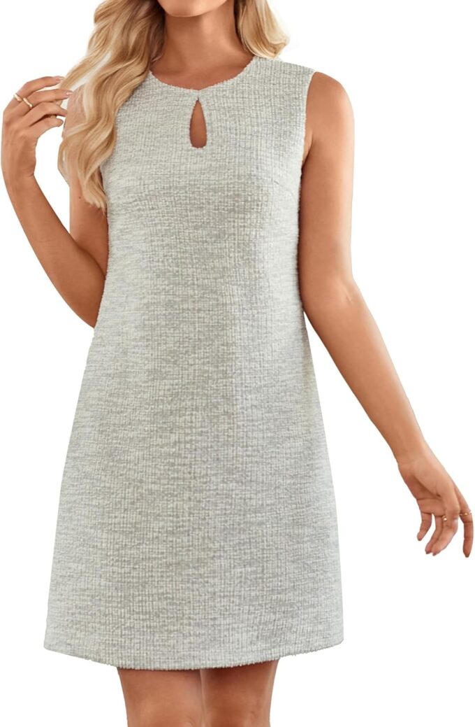 GRACE KARIN Womens Tweed Dress Elegant Sleeveless Tank Dress Keyhole 2024 Fall Business Casual Work Mini Dresses