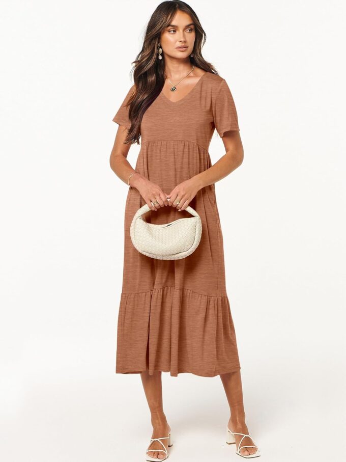 ANRABESS Women's Summer Casual Short Sleeve T Shirts Maxi Dress Flowy V Neck Tiered Beach Vacation Sundress 2025 Outfits – Bild 4