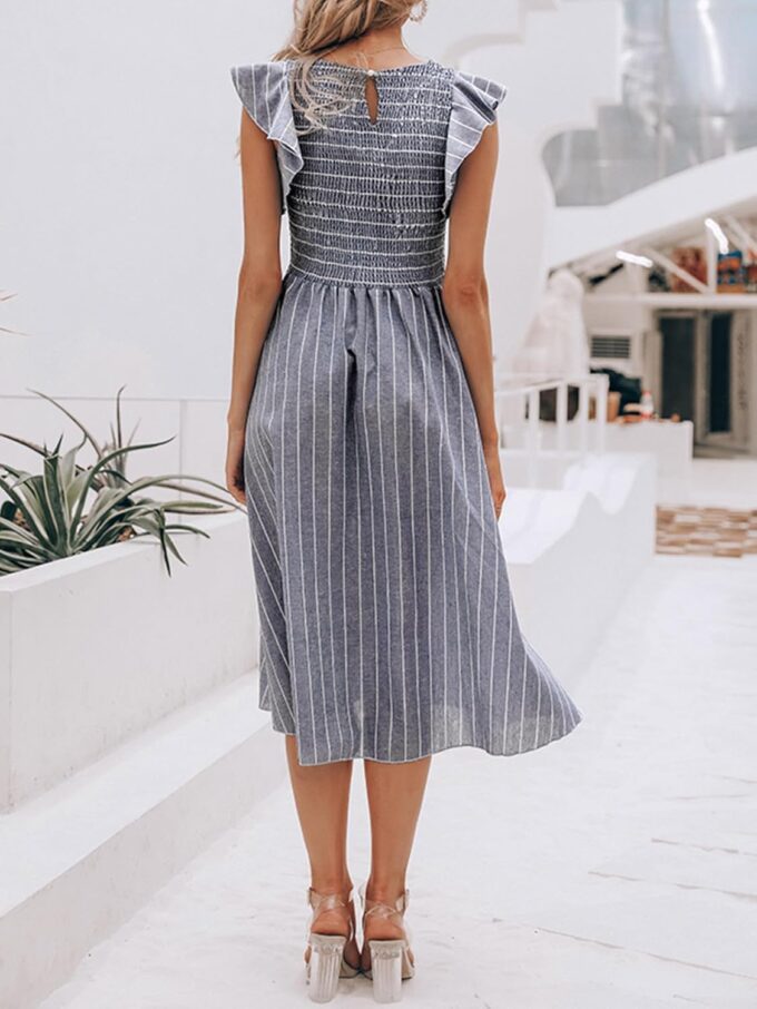 Miessial Womens Casual Summer Midi Dress Short Sleeve Smocked Linen Dresses 2025 Boho Beach Wedding Guest Dress with Pockets – Bild 5