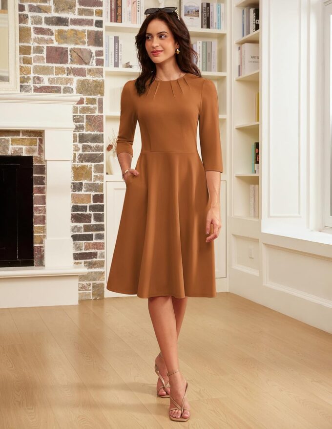 GRACE KARIN 2025 Women 3/4 Sleeve Work Dresses Semi-Formal Church Wedding Guest Dresses with Pockets – Bild 3