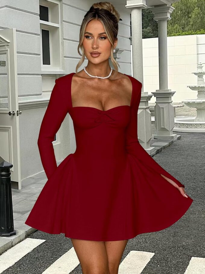 BORIFLORS Women's Sexy Corset Mini Party Dresses Elegant Ruched Long Sleeve Cocktail Short Dress – Bild 3