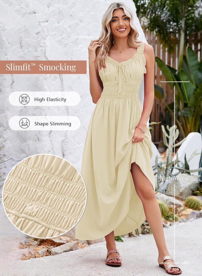 Duigluw Women 2025 Summer Sleeveless Smocked Empire Waist Tank Dress Summer Beach Tiered Long Dresses Sundress – Bild 6