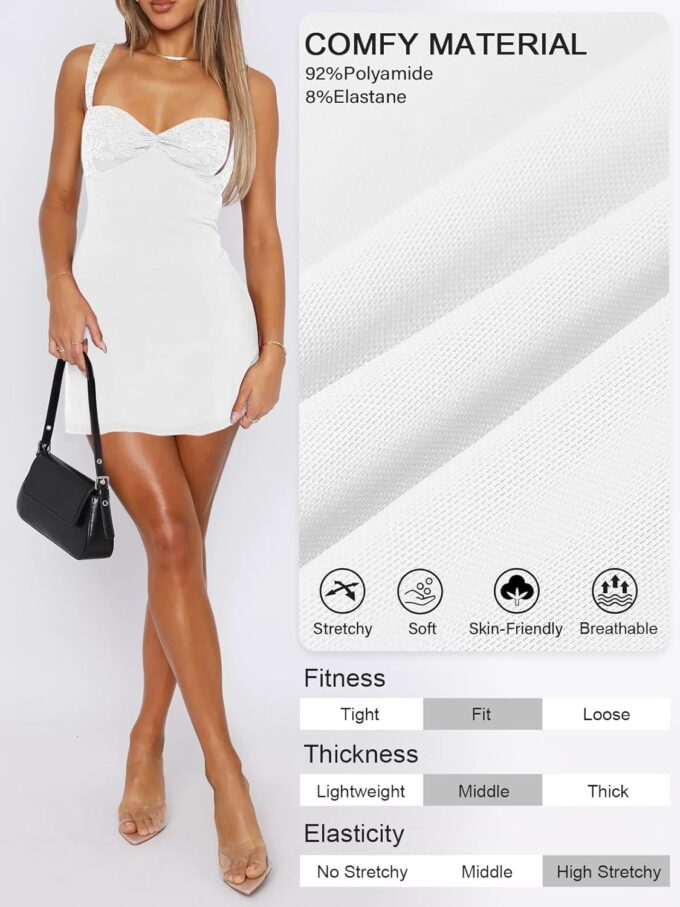 Women's Summer Mini Dresses Sleeveless Sexy Square Neck Lace Splicing Cocktail Party Straps Bodycon Dress – Bild 4
