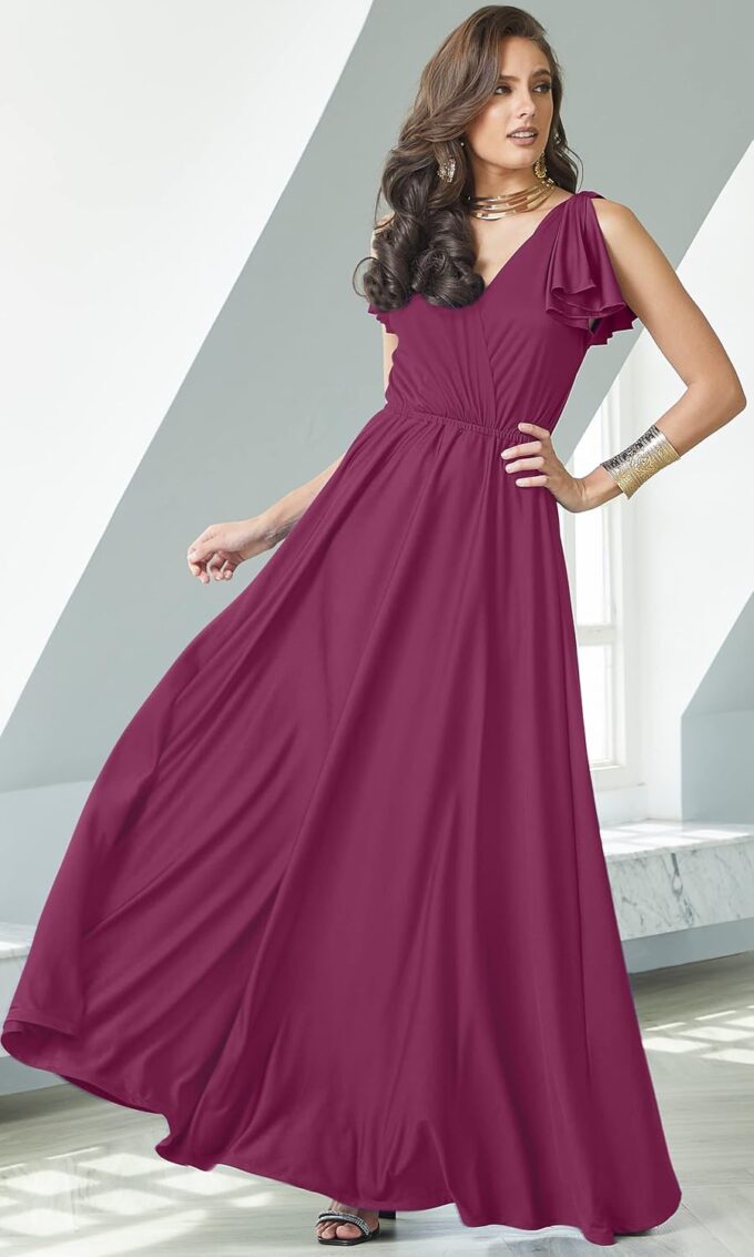 KOH KOH Womens Long V-Neck Ruffle Sleeveless Bridesmaid Prom Gown Maxi Dress – Bild 2