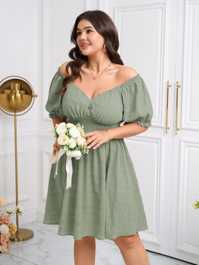 SCOMCHIC Womens Plus Size Summer Dresses Casual Sun Dress Sweetheart V Neck Puff Short Sleeve Smocked A Line Mini Dress – Bild 5