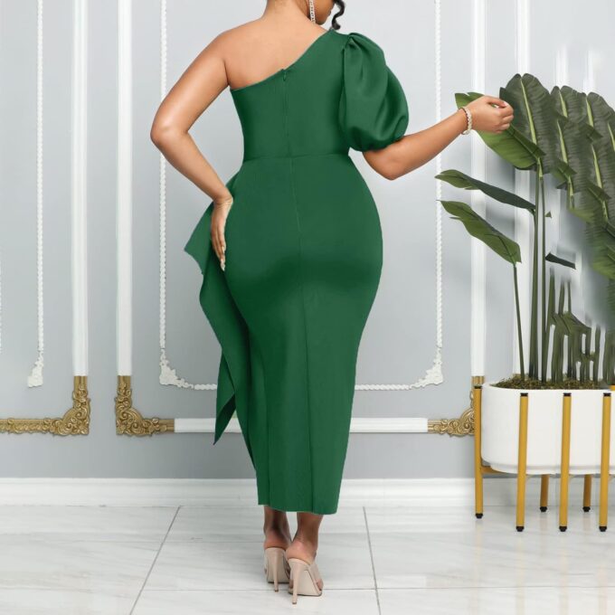Cololura Women's Sexy Elegant One Shoulder Lantern Sleeve Slit Ruched Maxi Dress Bodycon Formal Cocktail Party Gown – Bild 3