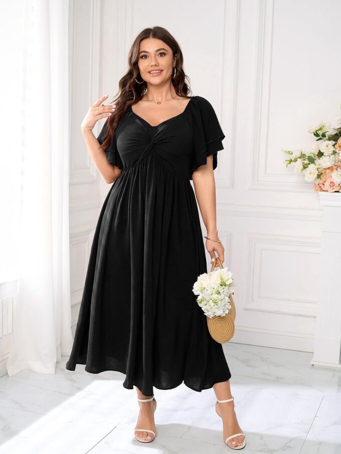 SCOMCHIC Women's Plus Size Wedding Guest Cocktail Dresses Sweetheart Neckline Ruffle Sleeve A Line Maxi Dress – Bild 4
