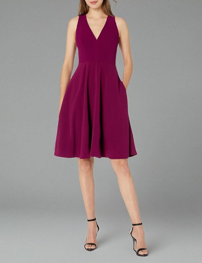 Dress the Population Women's Catalina Plunging V-Neck, a Line Midi – Bild 3