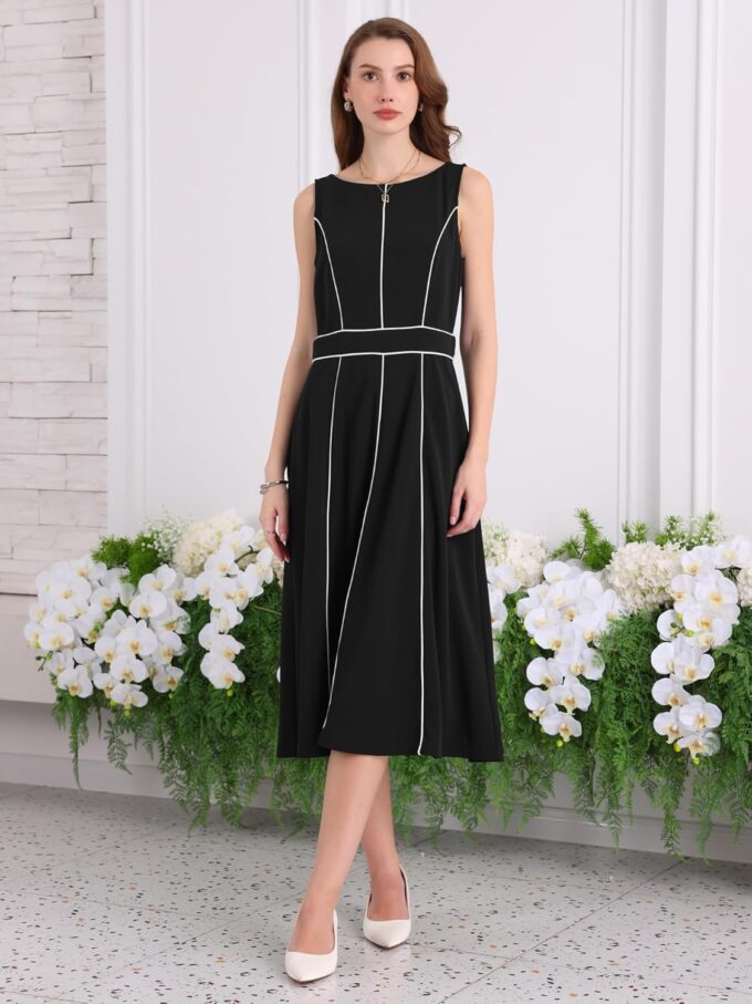 Women's Boat Neck Sleeveless Dress Elegant Cocktail Party A-Line Flare Dresses – Bild 2