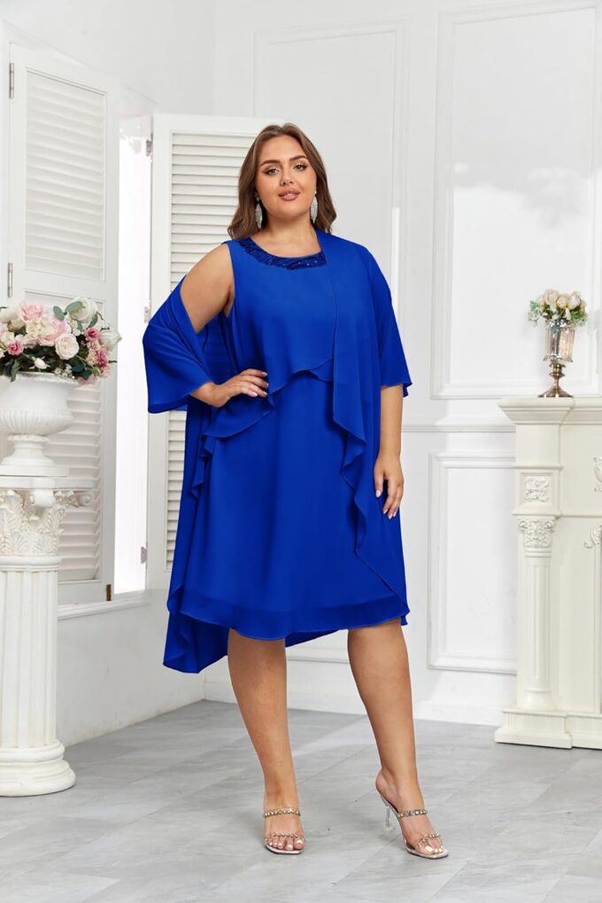 Hanna Nikole Womens Plus Size Dress with Jacket 2 Piece Wedding Guest Dresses Flowy Mother of The Bride Dress – Bild 5