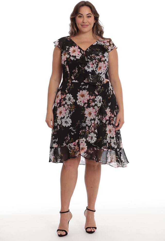 London Times Women's Petite Chiffon Above The Knee Ruffle Guest of Wedding Shower Occasion Dress – Bild 5