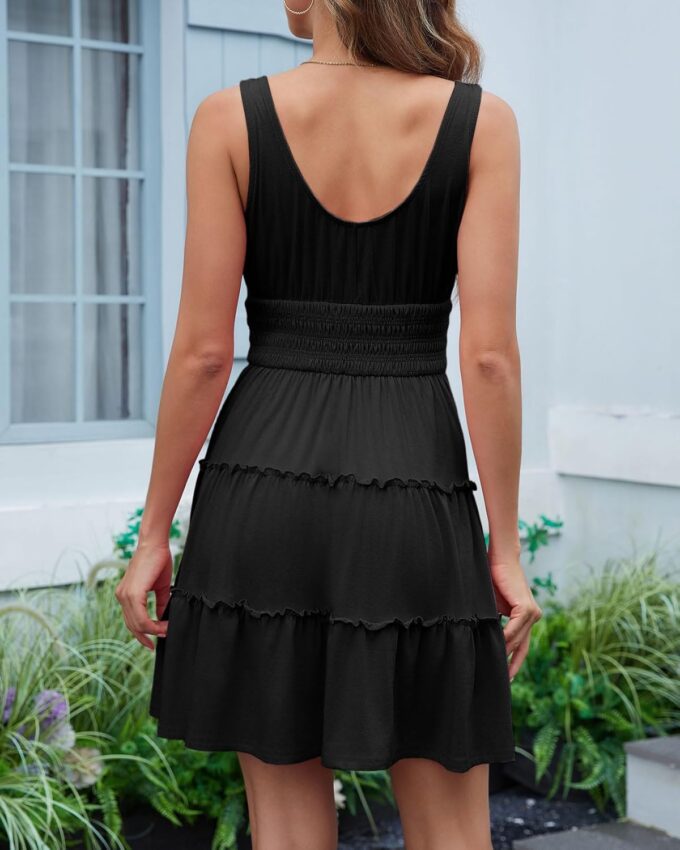 Womens Summer Dresses Sleeveless Button Down Casual Swing Mini Dress – Bild 4