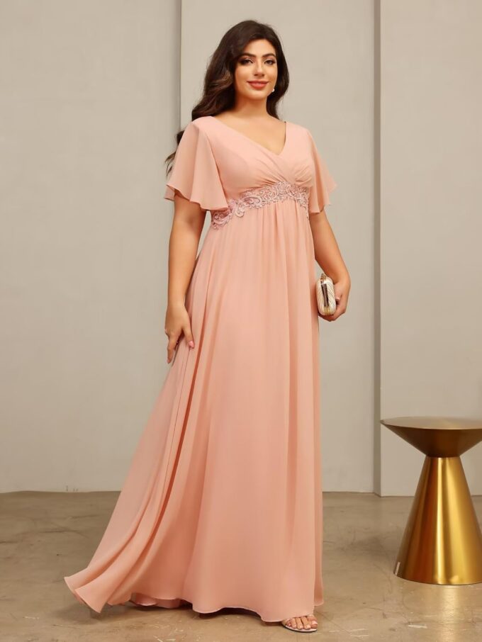 Miao Duo Plus Size Short Sleeves Mother of The Bride Dresses for Curvy Women V Neck Formal Dresses with Pockets YZTS224 – Bild 5