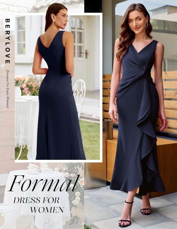 BeryLove Formal Wedding Guest Evening Midi Ruffle Dresses Cocktail Elegant Dress – Bild 2