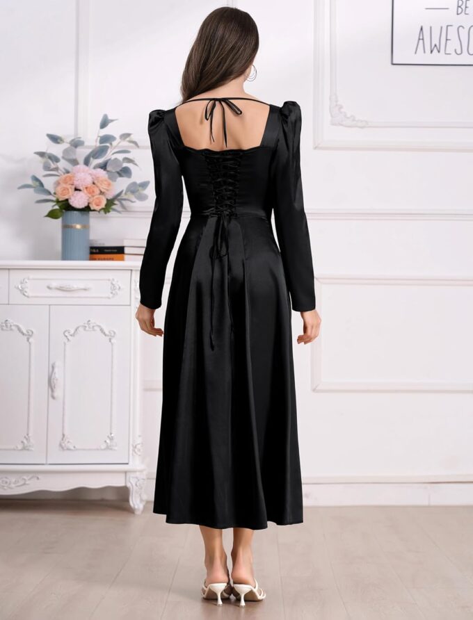 ODIZLI Women Satin Long Corset Dress Long Sleeve Midi Dresses for Wedding Guest Party Bridesmaid Dresses – Bild 5