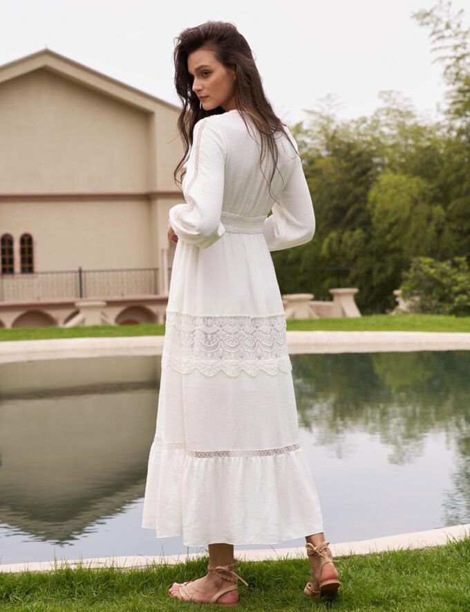 Long Sleeve Maxi Dress for Women Boho Flowy Wedding Guest Dress – Bild 4