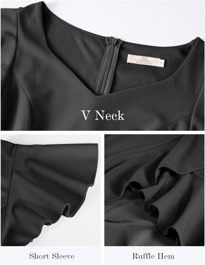 HomRain V Neck Formal Wedding Guest Bridesmaid Dresses for Women 2025 Ruffle Sleeves for Cocktail Graduation Modest Dress – Bild 5