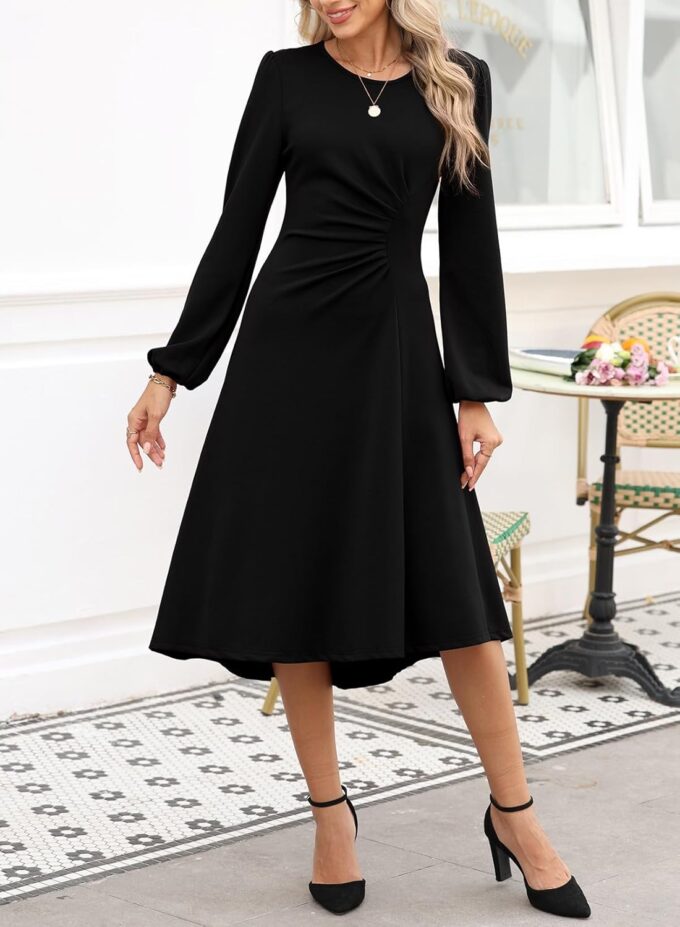 Happy Sailed Women's Long Sleeve Ruched Waist Flowy A Line High Low Midi Cocktail Party Dress – Bild 8