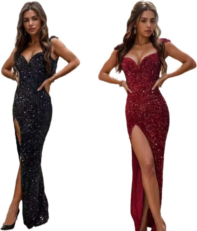 PORRCEY Women's Sexy Elegant Sparkly Sequins Evening Dress Party Club Night Outfits – Bild 4