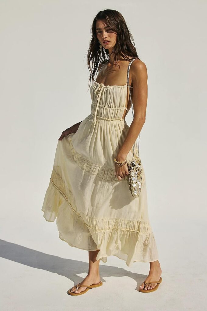 ForeMode Summer Deep V Neck Bohemian Women Mini Short Dress Backless Beach Boho Dress – Bild 3
