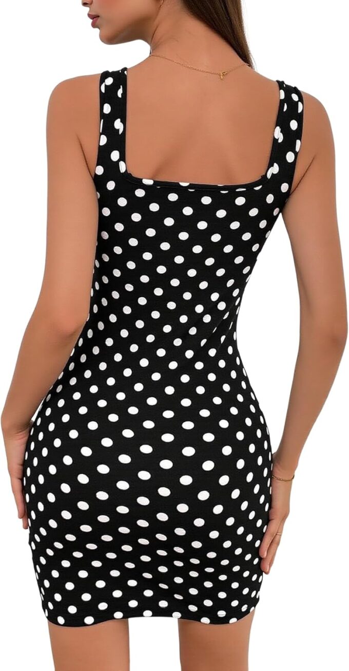 SOFIA'S CHOICE Polka Dot Dress for Women Vintage Square Neck Sleeveless Bodycon Short Dress – Bild 3
