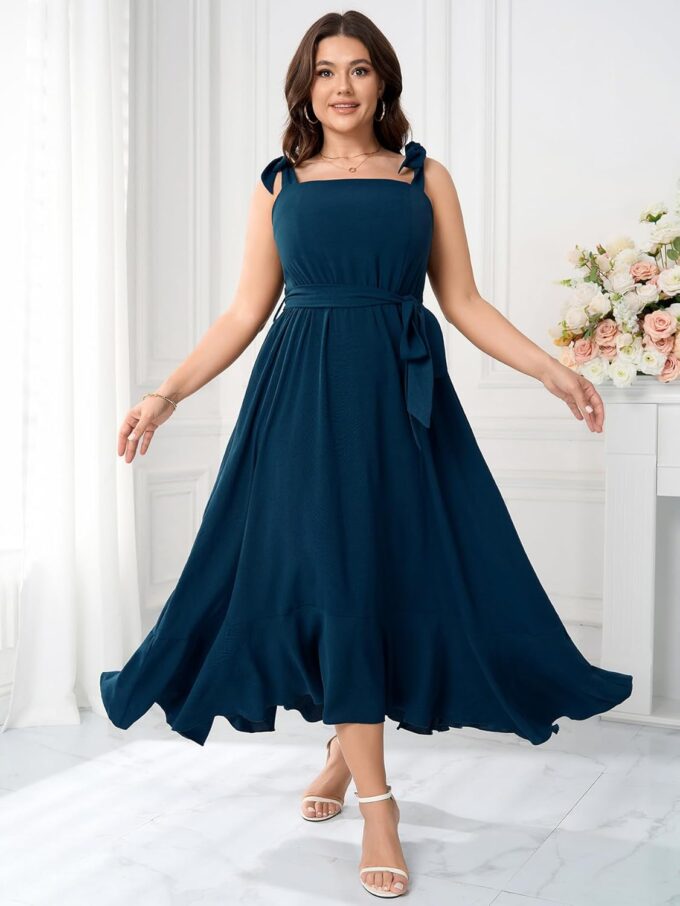 Plus Size Wedding Guest Dress Square Neck Ruffle A Line Elegant Bridesmaid Formal Cocktail Party Dresses for Women – Bild 5