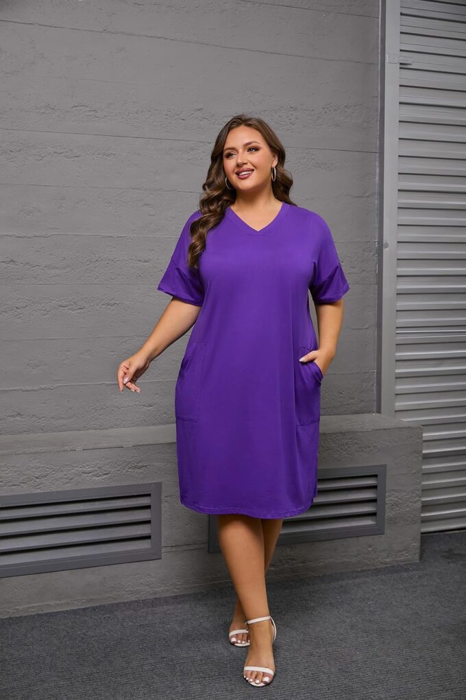 YeGine Women's Plus Size Casual Midi Dresses Short Sleeve T Shirt Dress with Pockets – Bild 3