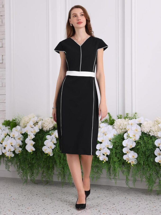 Hobemty Damenkleid, kontrastfarben, knielang, Büro, Flügelärmel, Etuikleid – Bild 3