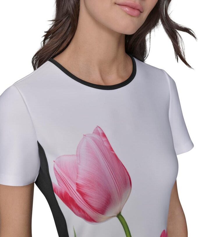 KARL LAGERFELD Women's Printed Short Sleeve Contrasting Sheath Dress – Bild 5