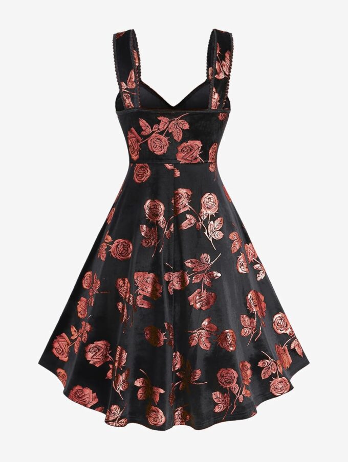 Rosegal Women Plus Size Gilding Rose Lace Up Velvet Sleeveless Swing Dress – Bild 3