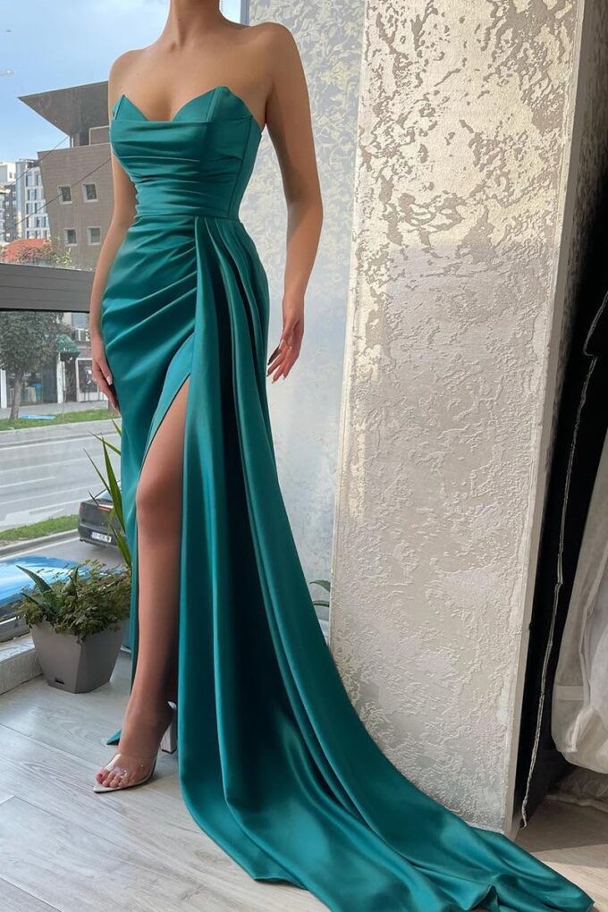 GUKARLEED Women's Off The Shoulder Prom Dresses Satin Bridesmaid Dress for Wedding Formal Dress Long Split Evening Ball Gowns – Bild 3