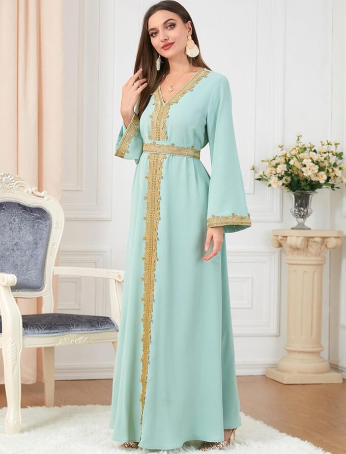 FYMNSI Women Muslim Abaya Dress Islamic Dubai Modest Lace Belted Dress Abayas Kaftan Eid Prayer Clothes Arabian Maxi Robe – Bild 4