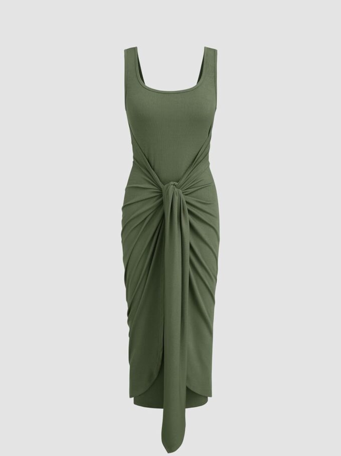 CIDER Women's Bodycon Dress Square Neck Twist Knotted Ruched Sleeveless Maxi Tank Elegant Long Summer Dresses 2025 – Bild 2