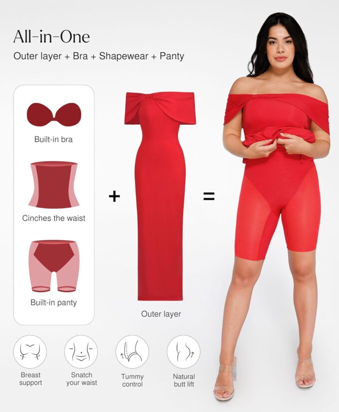Popilush Off The Shoulder Maxi Dress Wedding Guest Formal Dresses for Women Sleeveless Bodycon Long Shapewear Prom Dress – Bild 3