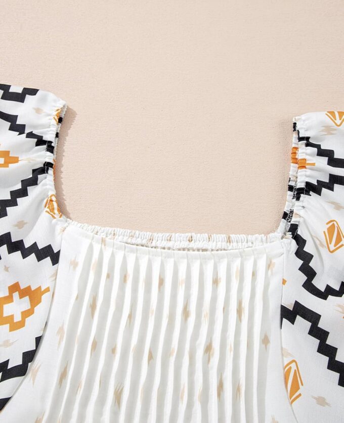 SELINK Womens Summer Short Sleeve Square Neck Western Aztec Mini Dress Flowy Pleated A-Line Casual Dresses – Bild 5